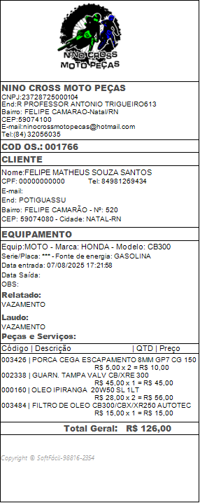 Impressão de OS Cupom